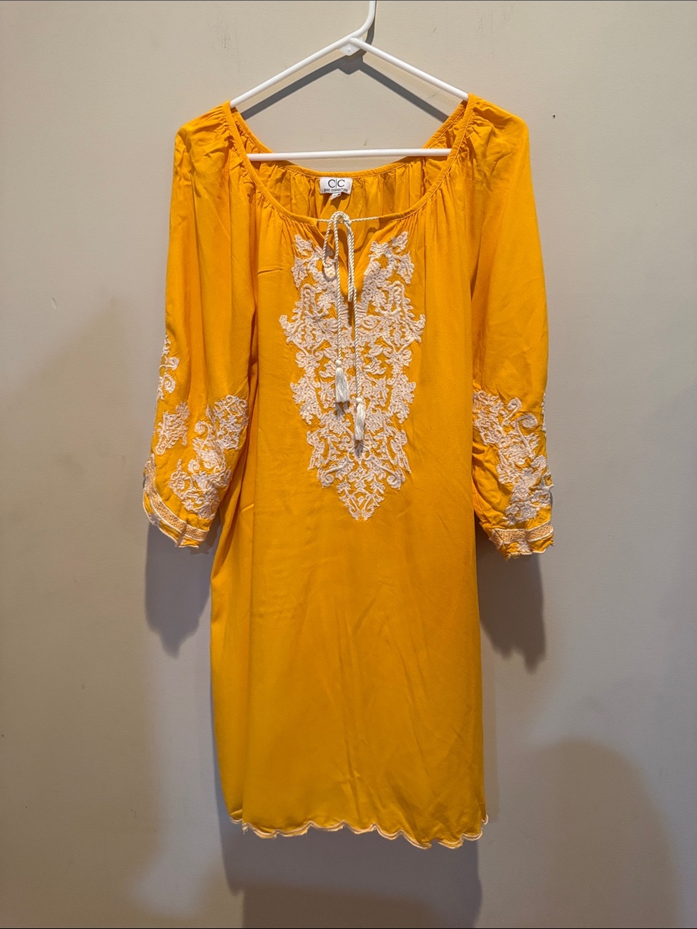 C&C California Bright Yellow Embroidered Peasant Tunic Dress